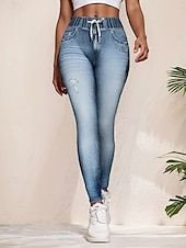 olcso -Női Farmerek Leggingek Jeggings Szabadság Utcai sikk Alap Teljes hossz Közepes csípő Sima Zsinór Zseb kellemes Mikroelasztikus Nagy rugalmasságú Napi Otthon Szabadtéri Medence Királykék Tavasz Ősz