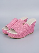 economico Sandali con zeppa-sandali con zeppa da donna in denim azzurro chiaro: eleganti sabot con plateau per resort all'aperto, vacanze estive e relax in hotel