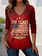 Футболка ко дню независимости американская годовщина патриотическая с принтом графики американский флаг винтажная стильная повседневная с длинным рукавом V-образный вырез обычные топы повседневная на