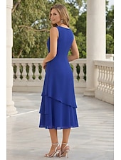 economico Set di abiti per la mamma-Tubino Colonna Lunghezza Tè Abito da invitata a nozze Abito da cerimonia per signora Manica 3/4 Collo gioiello Elegante Ospite di nozze Chiffon Con Stola con Arricciatura
