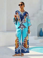 cheap Shirts,Tops &amp; Blouses-Indigo Tigress Silky Satin  Vacation Top