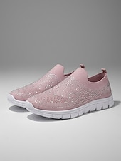 economico Sneakers da donna-scarpe da ginnastica slip-on da donna con strass rosa - tomaia in Flyknit traspirante, leggere &amp;scarpe sportive casual scintillanti per camminare, fare jogging, viaggiare, indossare ogni giorno