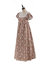 preiswerte Kleid-Retro Vintage Mittelalterlich Renaissance Bodenlang Kleid Ballkleid Kleid im Regency-Stil Puffärmel / Ballon Jacquard Blumen Kostüm Damen Halloween Karneval Abschlussball Hochzeit Maskerade Erwachsene
