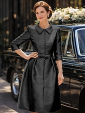 preiswerte Teelänge-Schlauchkleid Knielang Partykleid Cocktailkleid Kleid für Hochzeitsgäste Brautmutterkleid Dreiviertelarm Hemdkragen Elegant Minimalistisch Hochzeitsgast Cocktailparty Formeller Abend Stretch Satin mit