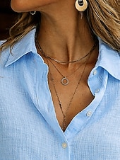 baratos Blusas Simples-Mulheres camisa de verão Camisa casual camisa de botão Blusa Botões Côr Sólida Férias Diário à moda Manga Longa Aberto para a Lateral Tops regulares Diário Praia Feriado Azul Preto Branco Amarelo