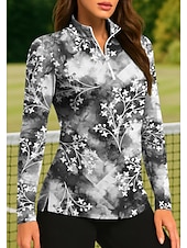 baratos Camisa Feminina-Mulheres Tintura Tie Dye Plantas Tropical Botânico floral Tops Camisa polo de caminhada Camisa de tênis Camiseta de tênis Manga Longa Imprimir Quarter Zip Pullover UPF50+ Proteção UV Elástico
