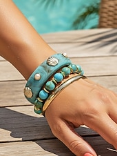 abordables Accesorios de vacaciones-Conjunto de pulsera de aleación acrílica para mujer, brazalete de moda multicolor y joyería apilable con cuentas, accesorios de muñeca estilo bohemio informal para vacaciones, viajes a la playa, uso diario y ocasiones de ocio.
