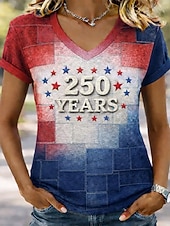 Χαμηλού Κόστους Ημέρα Ανεξαρτησίας Κορυφή-Ημέρα Αμερικανικής Ανεξαρτησίας Γυναικεία Μπλουζάκι Στάμπα Γραφική Σημαία Στυλάτο Κλασσικό Καθημερινό Κοντομάνικο Λαιμόκοψη V Κανονικά μπλουζάκια Καθημερινά Θαλασσί Καφέ Κόκκινο / Μπλε