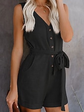 baratos macacões casuais-Mulheres Macacão Ativo Côr Sólida Sem Manga Shorts largos Decote V Com Cordão Bolsos Diário Férias Normal Preto Branco Vinho Verão