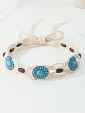 halpa Naisten vyö-Naisten boheemi vahanurmivyö turkooseilla kivikoristeilla, säädettävä punottu vyö, monivärinen vintage-tyylinen asuste naisille, täydellinen jokapäiväiseen käyttöön, lomalle, rannalle ja lomakohteeseen