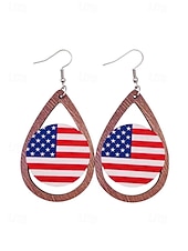 tanie Akcesoria-Amerykański 250. Jubileusz Kwiatowe Drewniane Kolczyki w Kształcie Łzy z Flagą USA lekkie Patriotyczne Biżuteria z Długimi Kolczykami dostępne w wielu stylach Casual Boho Styl na co dzień