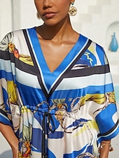 preiswerte Blumenkleider-Ozeanblauer Orchideen-Seidensatin-Kaftan