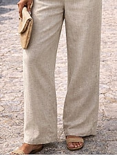abordables Fondos-Mujer Pantalones con tacto de lino Perneras anchas Chinos Pantalones de verano Ropa de calle Básico Casual Longitud total Alta cintura Plano Bolsillo Confortable Suave Cómodo Rígido Exterior Calle