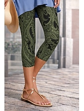 preiswerte -Damen Chinos Leggings Urlaub Vintage Streetwear Capris Hohe Taille Blumen Grafik Paisley-Muster Drucken Komfort Weich Bequem Dehnbar Täglich Outdoor Urlaub Grün Sommer Frühling Herbst Schmale Passform