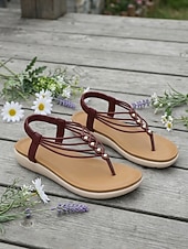 baratos Sandálias Confortáveis-Sandálias femininas de dedo com tiras e palmilha acolchoada, sandálias rasteiras com tira elástica no calcanhar, estilo casual e confortável para o verão, ideais para caminhadas, férias, praia e