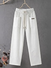  Dámské Bavlněné plátěné kalhoty Kalhoty Kalhoty pro volný čas Rovné prázdniny Módní Šik ven Plná délka Vysoký pas Bez vzoru Kapsy Elastický pas Pohodlné Neelastické Denní Dovolená ulice Černá Bíl