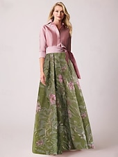 cheap Floor Length-A-Line Floor Length Shirt Dress Wedding Guest Dress Formal Dresses Mother of the Bride Dress Long Sleeve Shirt Collar Elegant Vintage Wedding Formal Nylon with Floral Print Bow(s) Slit