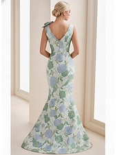 cheap Mermaid Evening Dresses-Mermaid Trumpet Floor Length Formal Dresses Floral Dress Evening Gown Elegant Vintage Floral Sleeveless V Neck Garden Party Wedding Pocket Jacquard with Floral Print Embroidered Flower