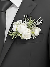 preiswerte Hochzeit ACC-Einstecktuch für Herren, Kunstblume aus Polyester, weiß und rosa, praktisches Design, ideal für Hochzeiten und festliche Anlässe