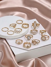 billiga Damringar-set med bohemiska ringar för kvinnor, halsband och örhängen i vintagelegering med turkosa accenter, accessoarer i retrostil för vardagsbruk, sommarsemester, strandfester och högtidsgåvor