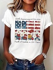  Ημέρα Αμερικανικής Ανεξαρτησίας Γυναικεία Μπλουζάκι Στάμπα Γραφική Σημαία Στυλάτο Κλασσικό Καθημερινό Κοντομάνικο Στρογγυλή Ψηλή Λαιμόκοψη Κανονικά μπλουζάκια Καθημερινά Θαλασσί Μαύρο Λευκό Ρουμπίνι