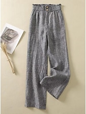 abordables Fondos-Mujer Pantalones con tacto de lino Perneras anchas Chinos Pantalones de verano Ropa de calle Básico Casual Longitud total Alta cintura Plano Bolsillo Confortable Suave Cómodo Rígido Exterior Calle