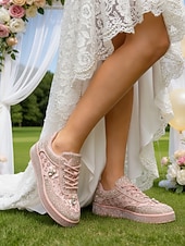 cheap Bride-Women's Silver Crystal Platform Wedding Sneakers – Modern Bridal Shoes for Outdoor Garden Weddings
