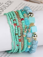 levne Dovolená příslušenství-Dámské vícebarevné korálkové náramky z pryskyřice a slitiny v bohémském stylu, moderní a zářivý vzhled, ideální na dovolenou i pro běžné nošení.