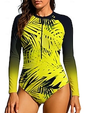 baratos Rash Guards de Uma Peça-Mulheres Segunda-pele para Mergulho Roupa de banho Roupas de Banho Esportivas Floral Tropical Zip Up UPF50+ Secagem Rápida Leve Manga Longa Camisa de Natação Surfe Praia Esportes Aquáticos Verão