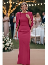preiswerte Bodenlänge-Schlauchkleid Bodenlang Kleid für Hochzeitsgäste Abendkleid Cape-Kleid Brautmutterkleid Ärmellos U-Boot-Ausschnitt Elegant Formell Formeller Abend Geburtstag Stretchstoff mit Einfarbig