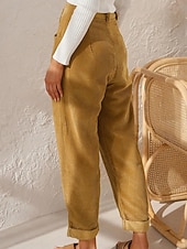 voordelige Rechthoekige Broeken-Dames Broek Corduroybroek Vrijetijdsbroek Recht Modieus Streetwear Basic Volledige lengte Hoge taille Effen Zak Comfortabel Inelastisch Dagelijks Vakantie Straat Zwart Wit Marineblauw Oranje Lente