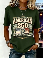  Dia da Independência Camiseta Feminina Americana Aniversário Patriótica Impressão Gráfica Bandeira Letra Estilosa Clássica Casual Manga Curta Decote Redondo Tops Regulares
