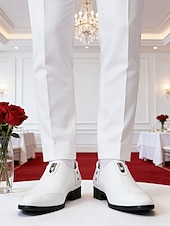 お買い得  ダービーシューズ-メンズホワイトローファー、シックなディテールを備えたクラシックなスリッポンデザイン、結婚式、教会、フォーマルなセレモニーに最適な快適なスタイル