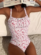 economico Costumi interi-Per donna Costumi da bagno Bikini Due pezzi Costume da bagno Snello Senza schiena Vacanza Abbigliamento da Spiaggia Floreale Scollo a Cucchiaio Senza Maniche Costumi da bagno