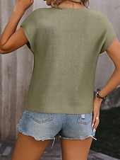 halpa Kiinteät värit-Naisten Neulos Pusero Tyylikäs Muoti Katutyyli Yhtenäinen väri Tiukka pyöreä kaula-aukko Kudottu Lyhyt hiha Tavalliset topit Neuloa Päivittäin ulko- Viikonloppu Punainen Ruskea Musta Kesä Kevät