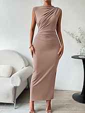 preiswerte Einfaches Kleid-Damen Maxikleid Abschlussballkleid Partykleid Freizeitkleid Cocktailkleid Elegant Mode Modern Outdoor Abendgesellschaft Party Normale Passform Einfach Ärmellos Hoher Ausschnitt Schwarz Burgunderrot