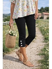 preiswerte Einfarbige Leggings-Damen Schlank Chinos Schnitt Gemütliche Leggings Lässig Stumpfhosen Wadenlang Natürliche Taille Einfach Geteilt Schnelltrocknend Weich Bequem Urlaub Alltagstauglich Schwarz Weiß Sommer Schmaler