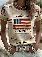 economico Magliette Giorno dell’Indipendenza-Giorno dell'Indipendenza Anniversary Americano Maglietta Patriottica da Donna Stampa Grafica Bandiera Nazionale Vintage Elegante Classica Manica Corta Collo Tondo Regolare Top Giornalieri Weekend Blu