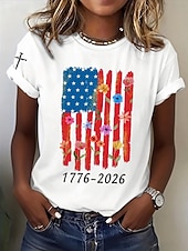  Onafhankelijkheidsdag Amerikaanse Jubileum Patriottische Dames T-shirt Print Grafisch Letter Amerikaanse Vlag Stijlvol Klassiek Casual Korte Mouw Crew Neck Reguliere Tops Dagelijks Blauw Zwart Wit