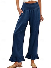 ieftine picior lat și talie înaltă-Pentru femei Pantaloni Pantaloni casual Drept Modă Șic Stradă De Bază Lungime totală Talie Înaltă Simplu Buzunar Talie elastică Comfortabil Inelastic Zilnic Vacanță Stradă Albastru piscină Negru