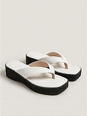 preiswerte Frauen-Weiße Plateau-Flip-Flops für Damen – bequeme, klobige Keilsandalen für den Poolbereich in Luxusresorts und tropische Urlaube &amp;Sommerurlaub am Strand