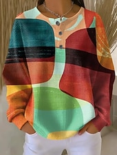 economico Felpe a Strisce e Geometriche-Per donna Felpe con cappuccio Bottoni Grafico Geometrico Blocco di colori Moda Casual Stampa Manica Lunga Girocollo Top Regolari Casuale Streetwear Rosa chiaro Rosa Verde Kaki Beige Estate Primavera