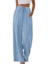 ieftine picior lat și talie înaltă-Pentru femei Pantaloni Pantaloni casual Drept Modă Șic Stradă De Bază Lungime totală Talie Înaltă Simplu Cordon Buzunar Talie elastică Comfortabil Inelastic Zilnic Vacanță Stradă Negru Bleumarin
