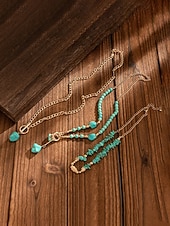 preiswerte Halskette für Damen-Boho-Chic-Schmuckset für Damen, bestehend aus mehrlagigen Halsketten aus einer Legierungskette und türkisfarbenen Perlenanhängern – Vintage-Schmuck für Damen, perfekt für Alltag, Urlaub, Strand und Partys.