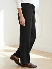 cheap Premium Linen Collection-70% Linen Women's Linen Pants Culottes Wide Leg Wide Leg Chinos Vacation Streetwear Basic Full Length Medium Waist Plain Drawstring Pocket Comfort Inelastic Daily Outdoor claret Deep Green