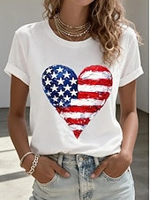  Amerikanska självständighetsdagen Dam T-shirt Mönster Grafisk Amerikanska flaggan Vintage Stylish Klassisk Kortärmad Rund hals Vanliga toppar Dagligen Helgen Blå Svart Vit Rubinrött Sommar Vår Höst