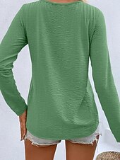 levne jednoduché tričko-Dámské Tričko Tlačítko Přední S texturou Pevná barva Módní Na běžné nošení Dlouhý rukáv Do V Dlouhé topy Denní Jdeme ven Tmavěhnědá Travní zelená Černá Bílá Rubínově červená Jaro Podzim