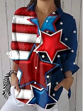  Amerikaanse onafhankelijkheidsdag Dames Overhemd Met ruches Grafisch Vlag Vintage Stijlvol Lange mouw Flutter mouw Bel Overhemdkraag Normale tops Dagelijks Werk Feestdagen blauw Zwart Marineblauw