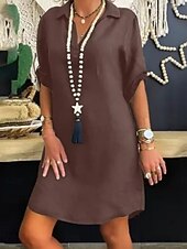 tanie Biała sukienka-Damskie Sukienka do kolan Sukienka koszulowa Codzienne sukienki Sukienka bawełniana Moda Nowoczesny Na zewnątrz Urlop Wyjściowe Regularny Równina Krótki rękaw W serek Niebieski Czarny Biały Czerwony