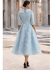 Недорогие Длина чая-А-силуэт Ниже колена Платье для вечеринки Коктейльные платья Свадебное платье для гостей Платье для матери невесты Рукав 3/4 Рубашечный воротник Элегантный стиль Винтаж